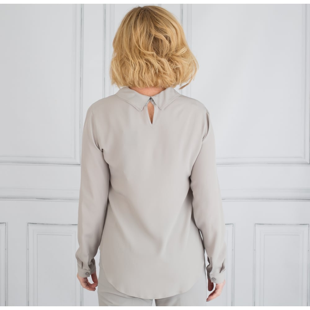 Riani Roll Neck Dip Back Silk Blouse Pearl Grey