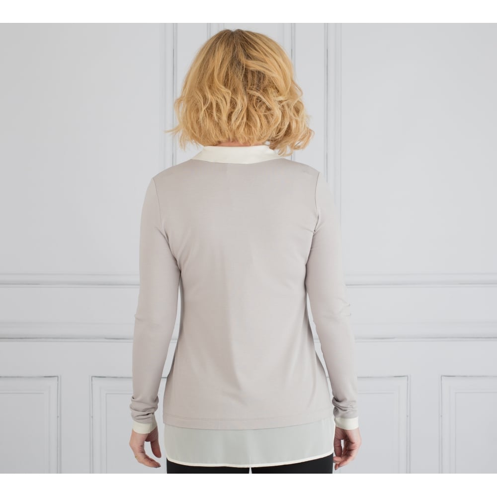 Riani Contrast Collar Layered Hem Top Grey/Cream