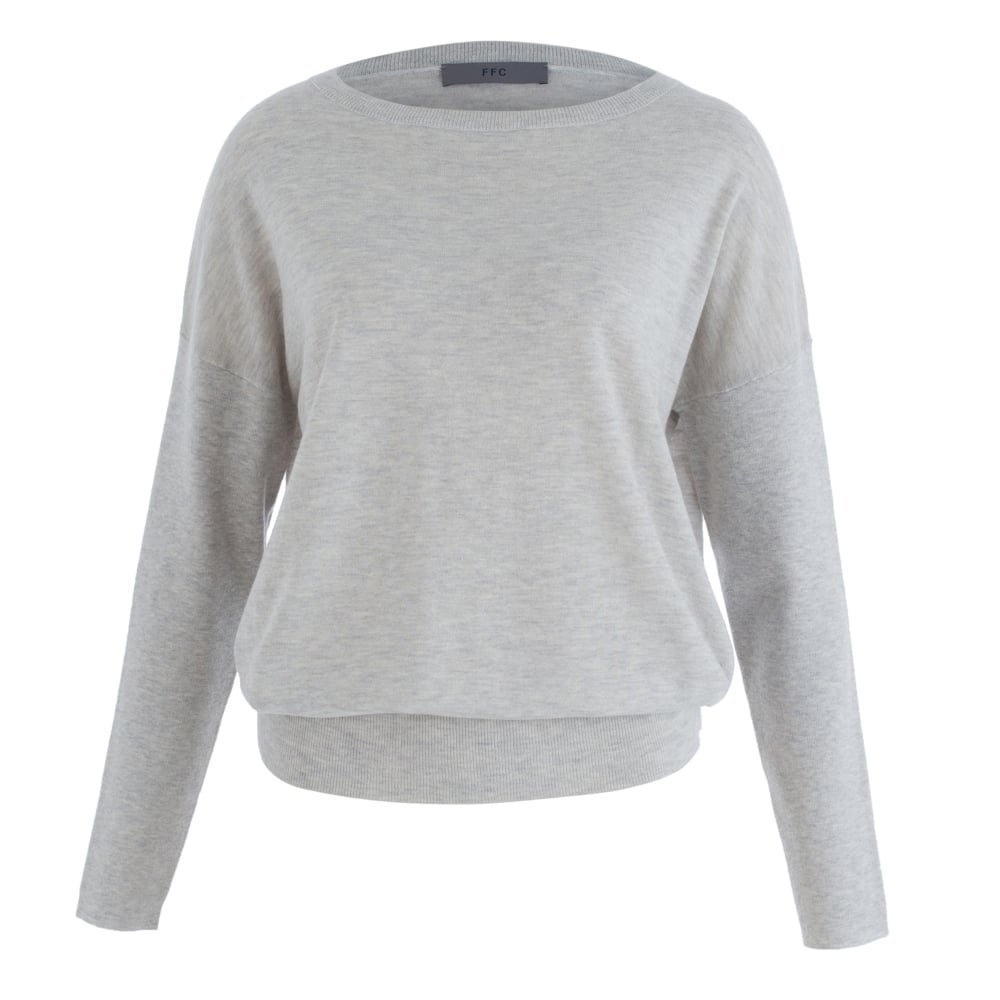 FFC Slash Neck Loose Bodied Wool Cashmere Jumper Grey Marl