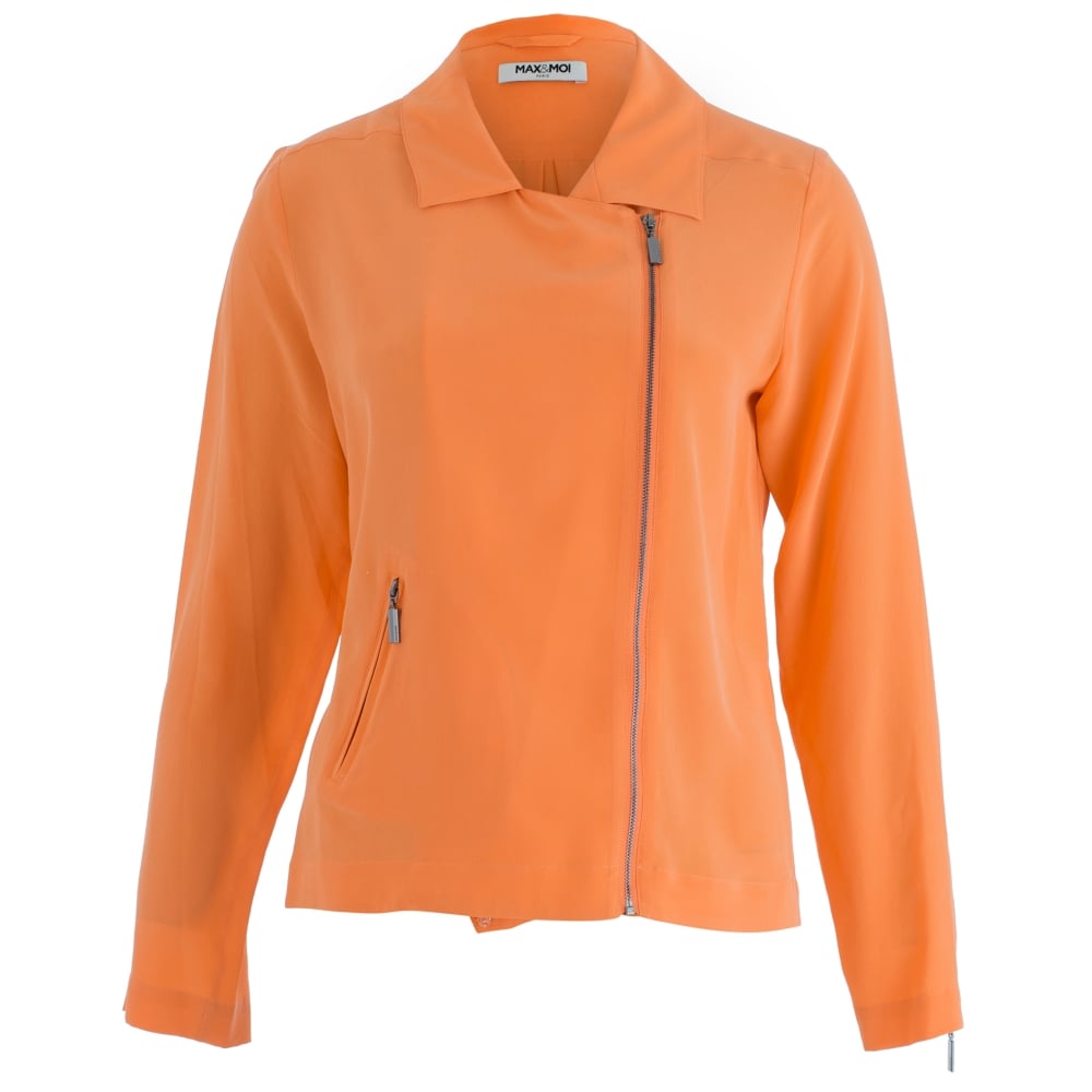 Max&Moi Zip Up Biker Blouse With Collar In Orange