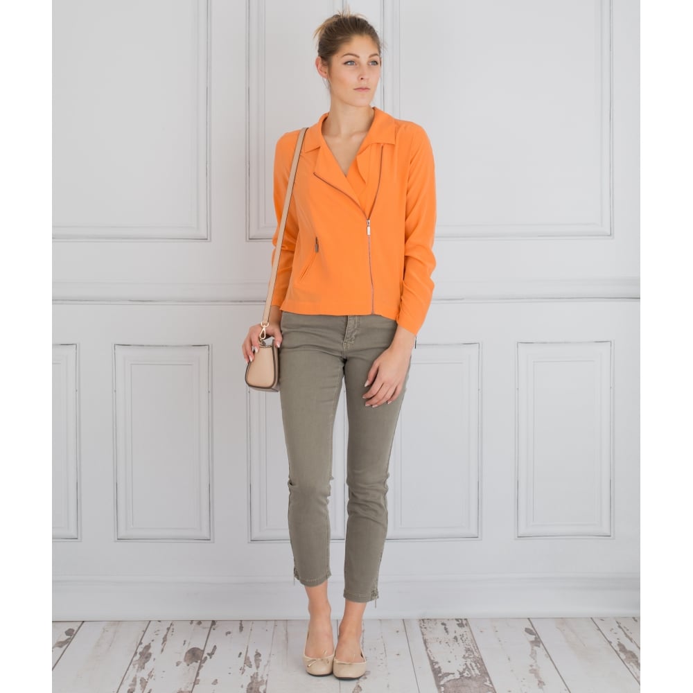 Max&Moi Zip Up Biker Blouse With Collar In Orange