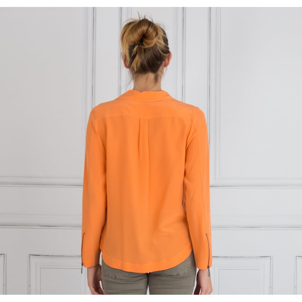 Max&Moi Zip Up Biker Blouse With Collar In Orange
