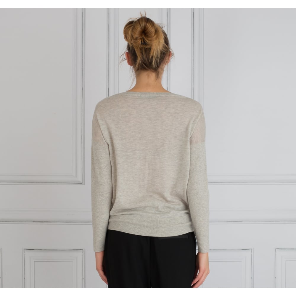 FFC Slash Neck Loose Bodied Wool Cashmere Jumper Grey Marl