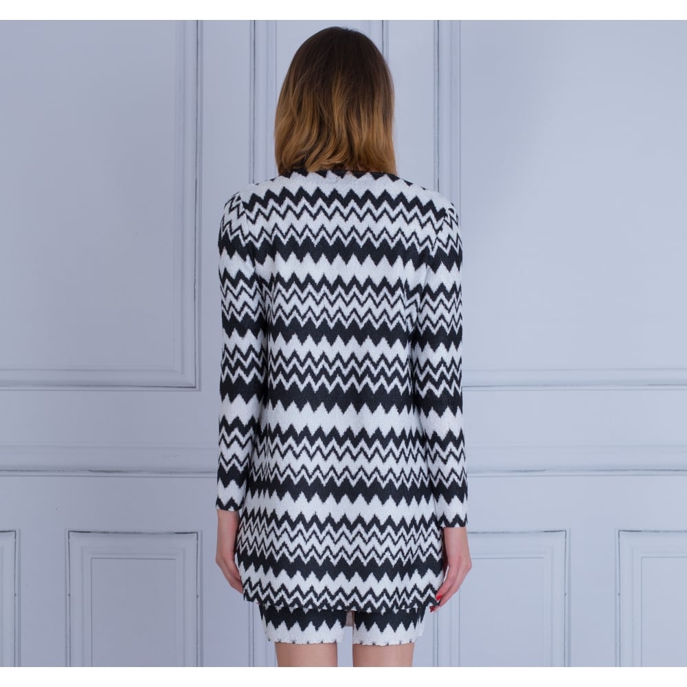 Zigzag Print Waffle Stretch Coat In Black & White