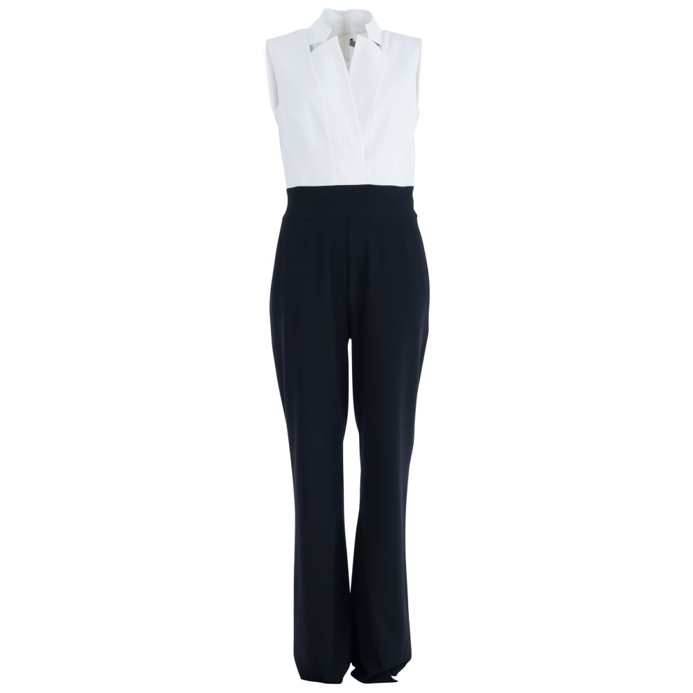 D.Exterior Sleeveless Wide Leg Tailored Jumpsuit Black & White