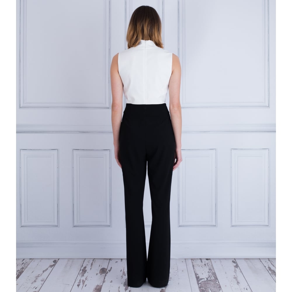 D.Exterior Sleeveless Wide Leg Tailored Jumpsuit Black & White