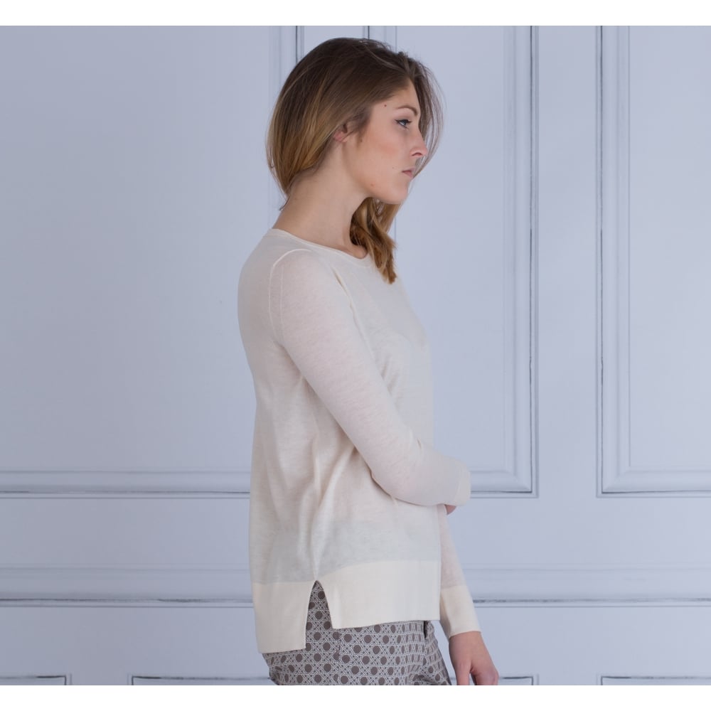 FFC Round Neck Fine Knit Side Split Jumper Champagne