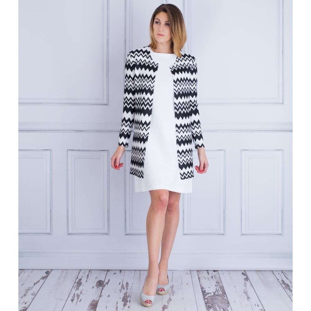 Zigzag Print Waffle Stretch Coat In Black & White