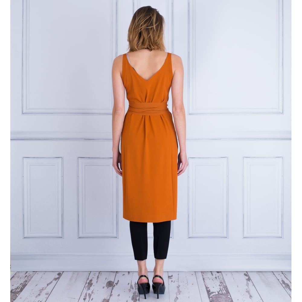 D Exterior Long Side Split Tabard Tunic Dress Burnt Orange