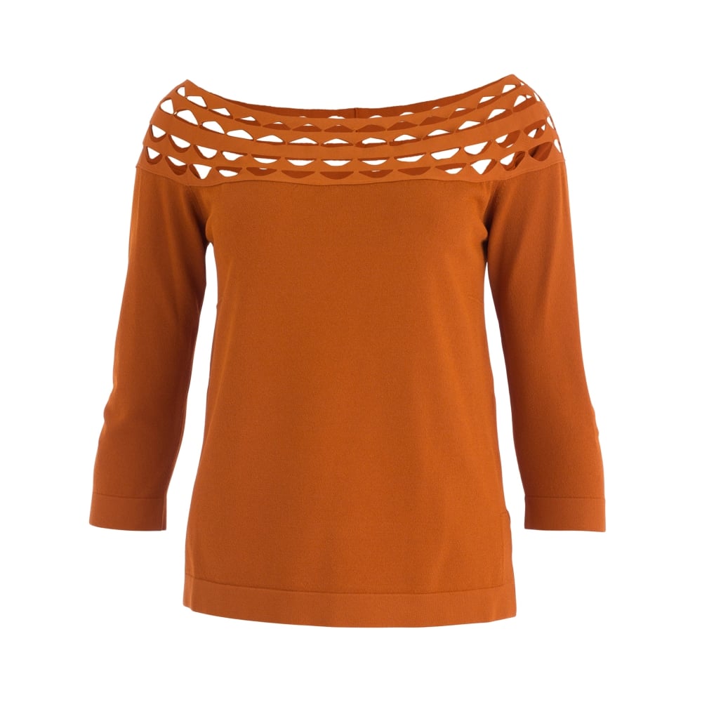 D.Exterior Off Shoulder Bardot Cut Out Jumper Burnt Orange