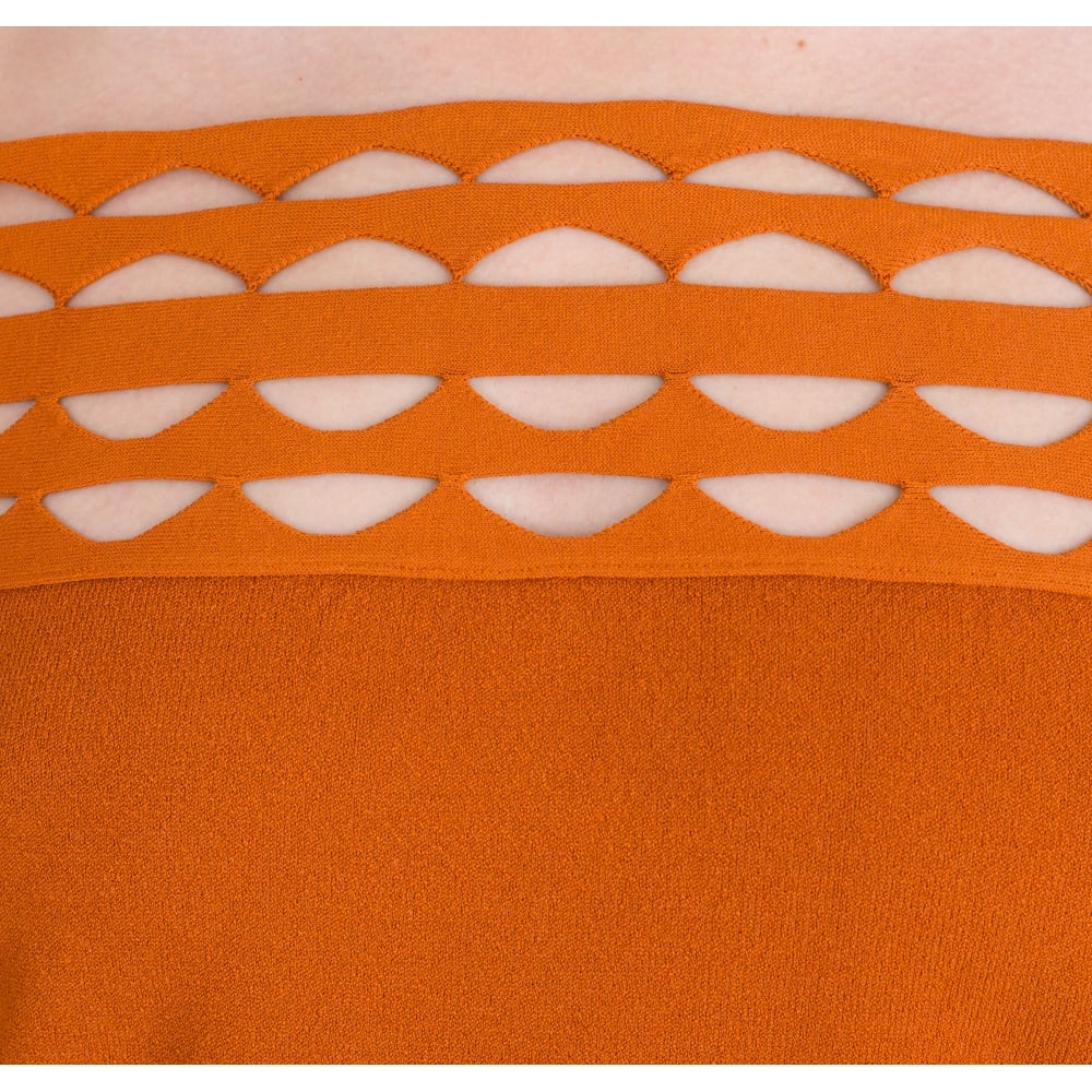 D.Exterior Off Shoulder Bardot Cut Out Jumper Burnt Orange