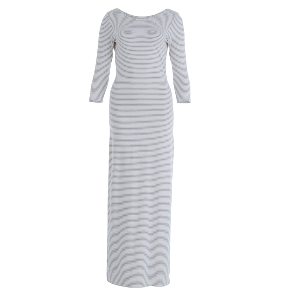 Moutaki Long V-Back Stripe Jersey Dress Cream & Grey