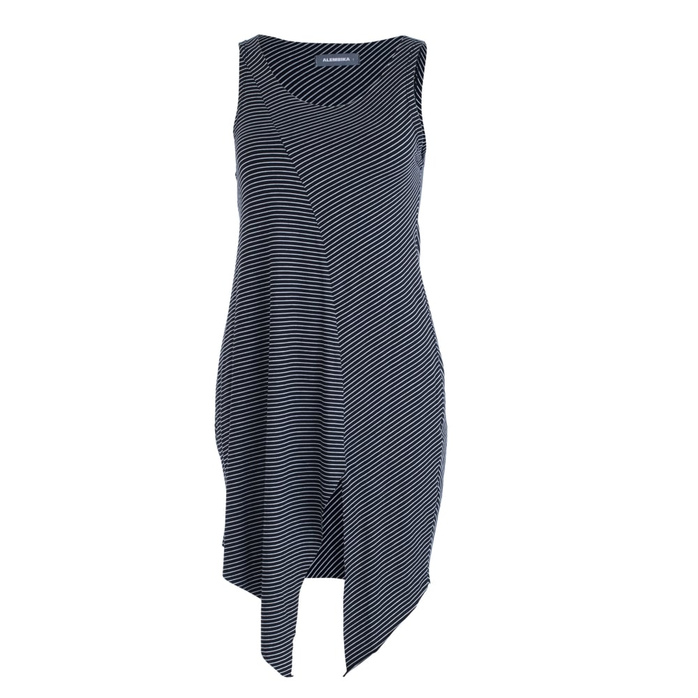 Alembika Scoop Neck Asymmetric Jersey Stripe Tunic Black/White