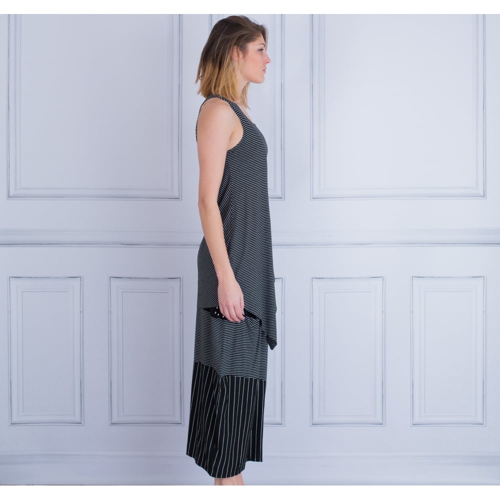 Alembika Scoop Neck Asymmetric Jersey Stripe Tunic Black/White