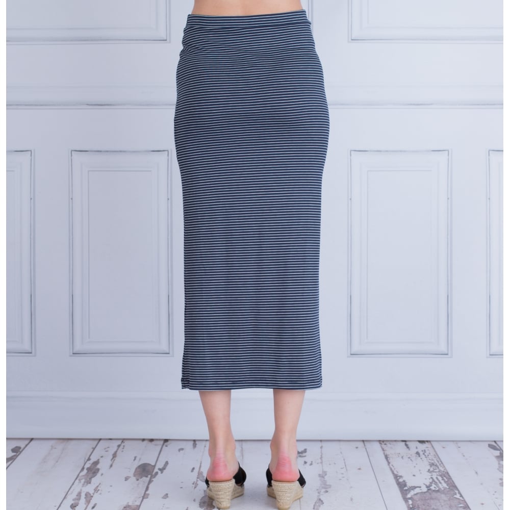 Alembika Long Stripe Tube Jersey Skirt Navy/White
