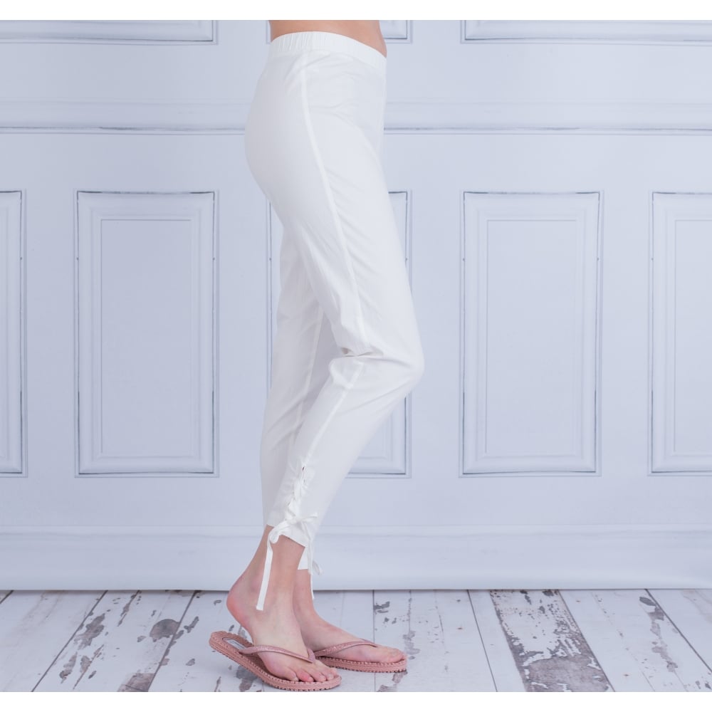 Perone Cotton Pant With Lace Up Hem Detail In Cream