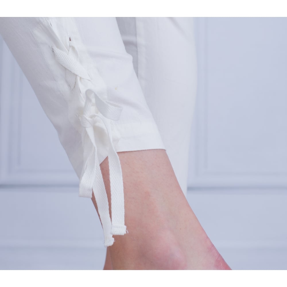 Perone Cotton Pant With Lace Up Hem Detail In Cream
