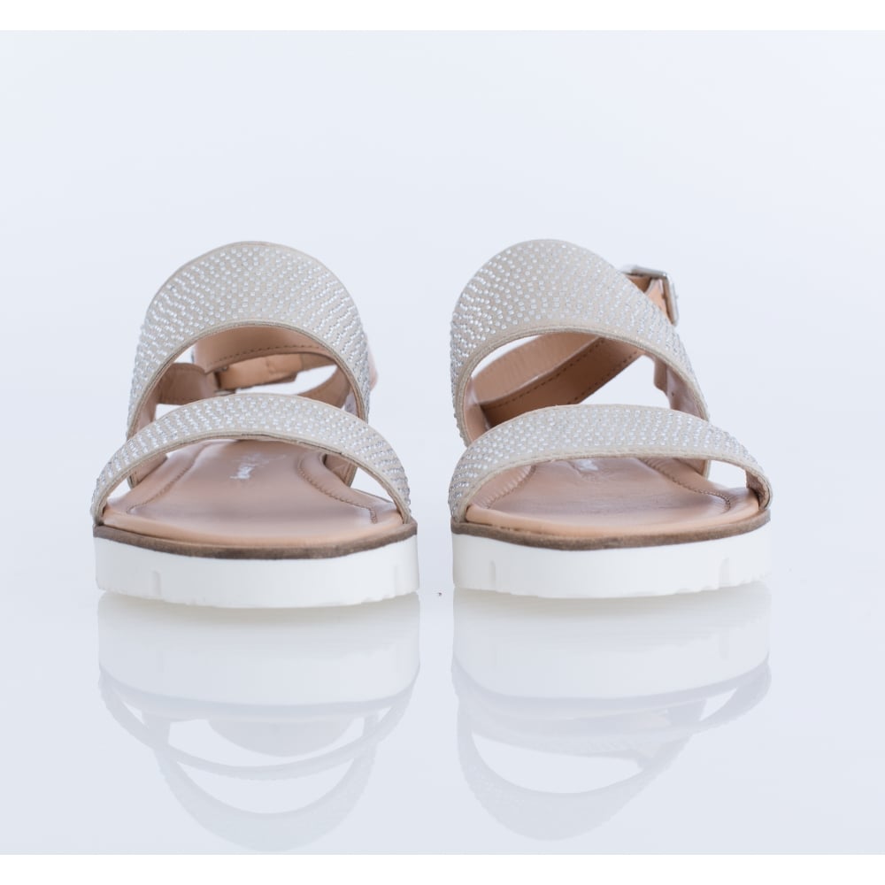 Alpe Diamonte Double Strap Flat Sandal Beige & Gold