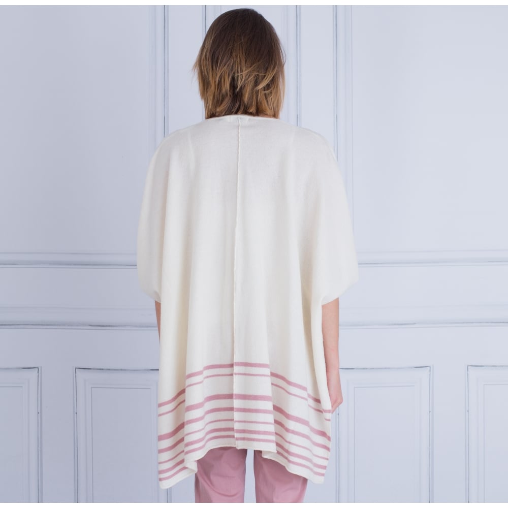 Masai Lachima Edge To Edge Boiled Wool Cape With Stripe Hem Pink/Cream