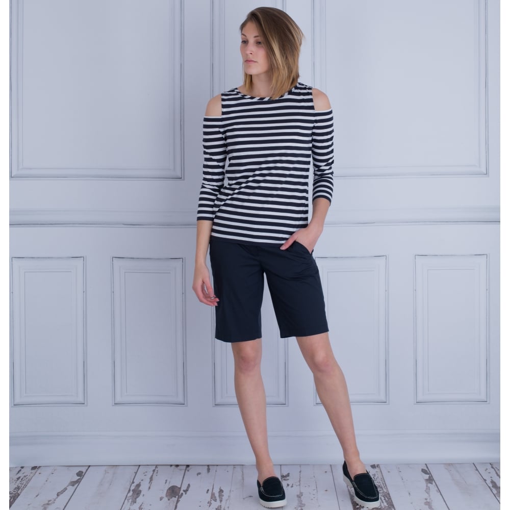 Luisa Cerano Cold Shoulder Long Sleeve Striped Top Navy/White