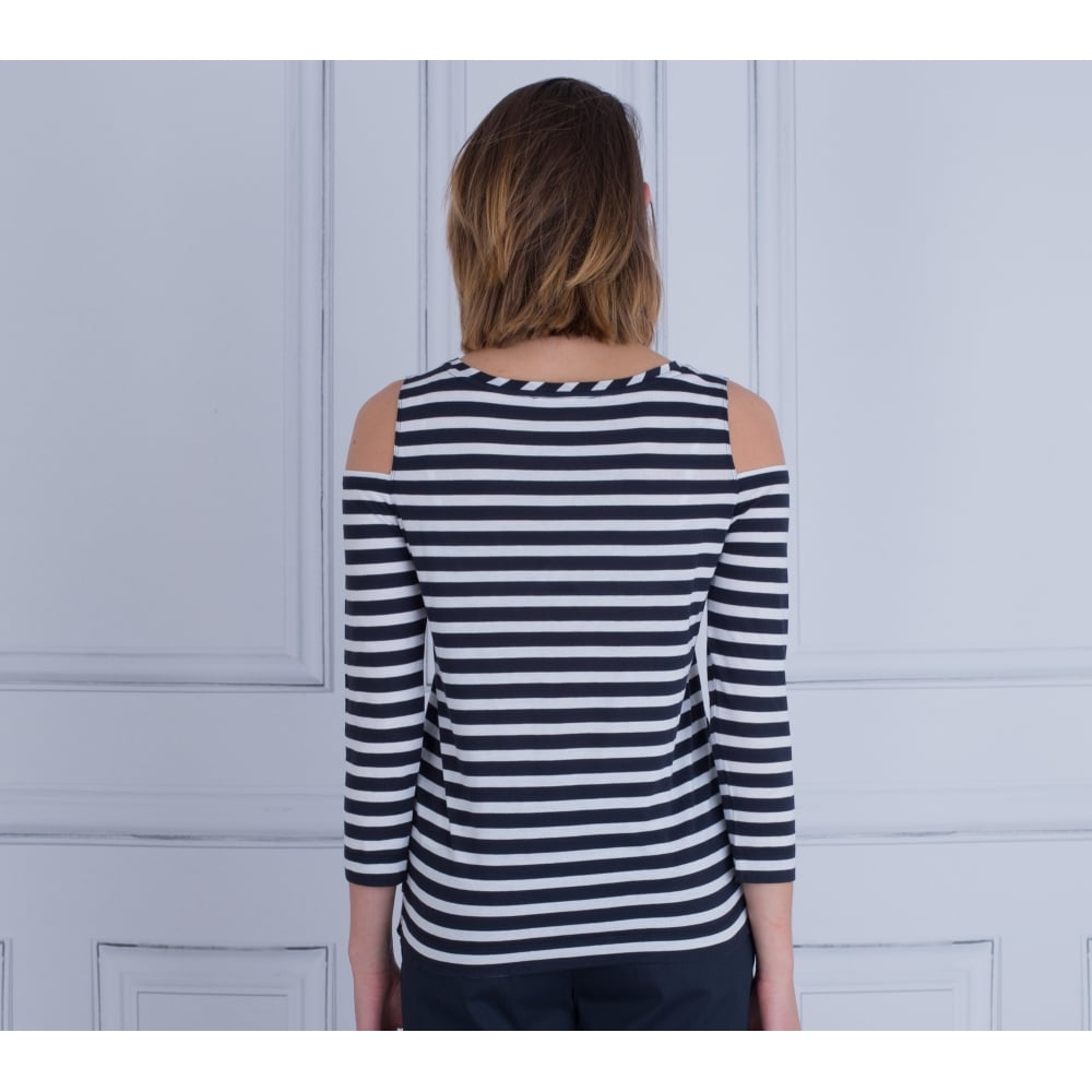 Luisa Cerano Cold Shoulder Long Sleeve Striped Top Navy/White