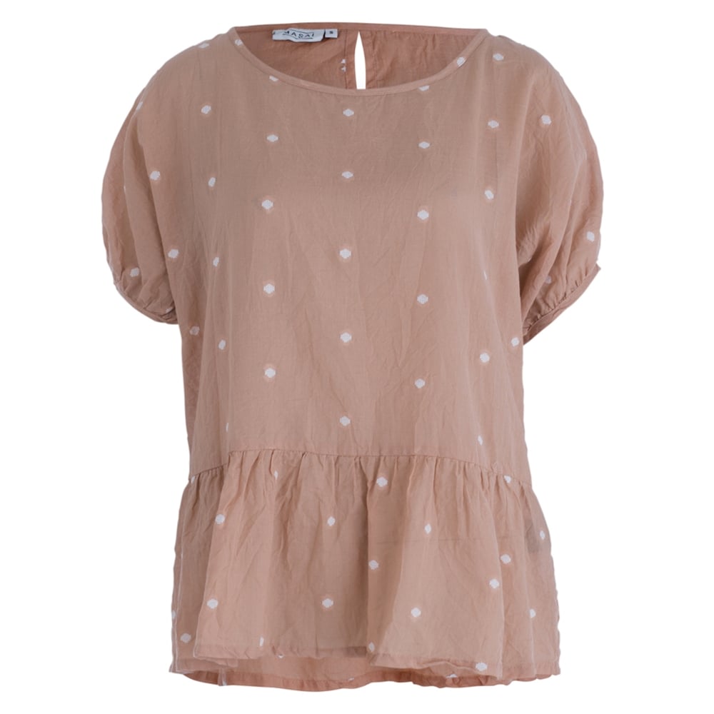 Masai Elda Fine Cotton Blouse With Gathered Hem Tan