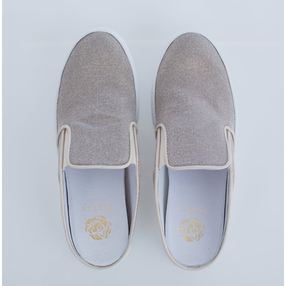 Lisa Kay Annie Glitter Slip On Loafer With White Sole Light Taupe