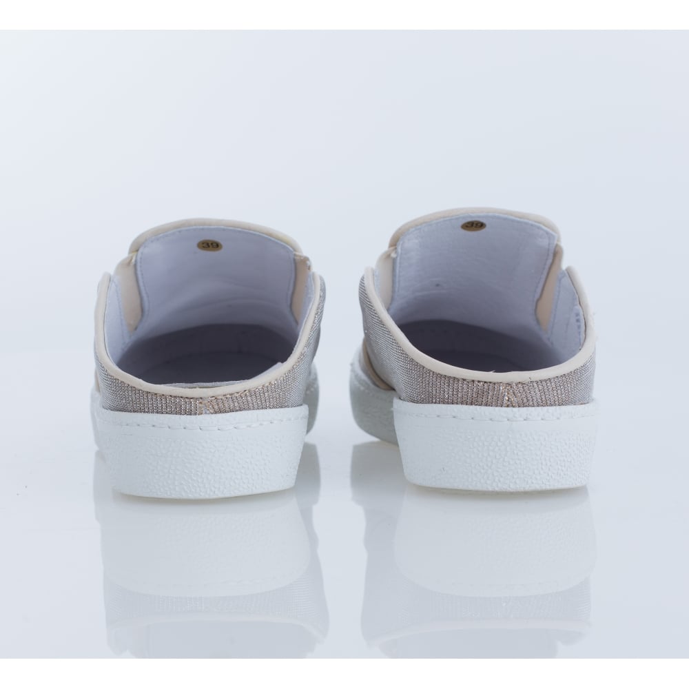 Lisa Kay Annie Glitter Slip On Loafer With White Sole Light Taupe