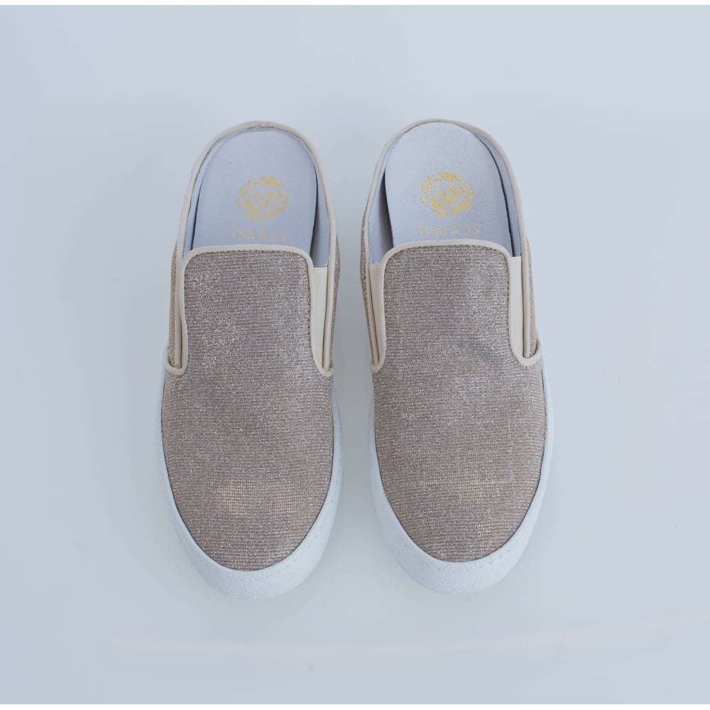 Lisa Kay Annie Glitter Slip On Loafer With White Sole Light Taupe