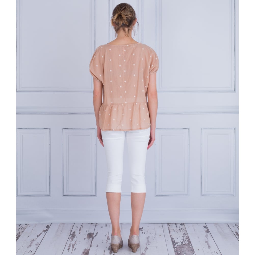 Masai Elda Fine Cotton Blouse With Gathered Hem Tan