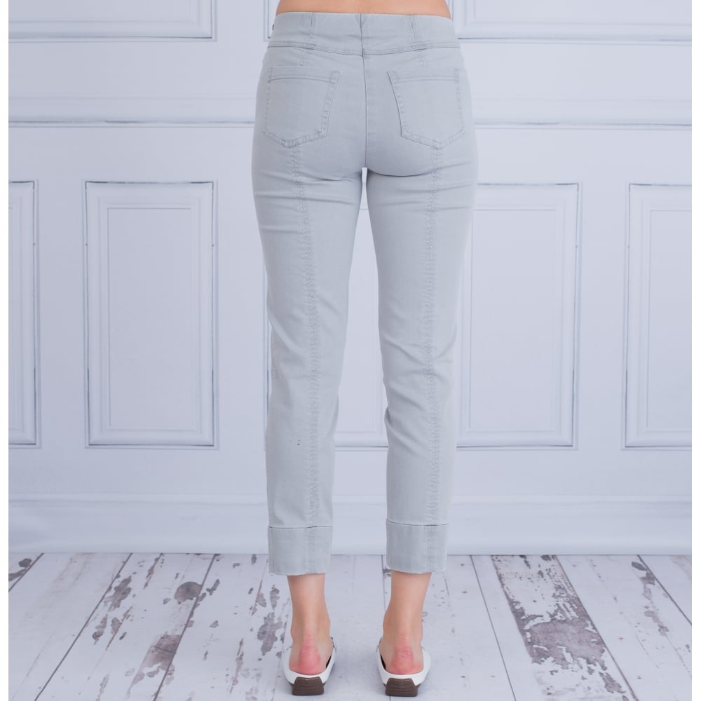 Robell Bella 09 Pull On Denim Pant With Turnup And Pocket Silver Grey