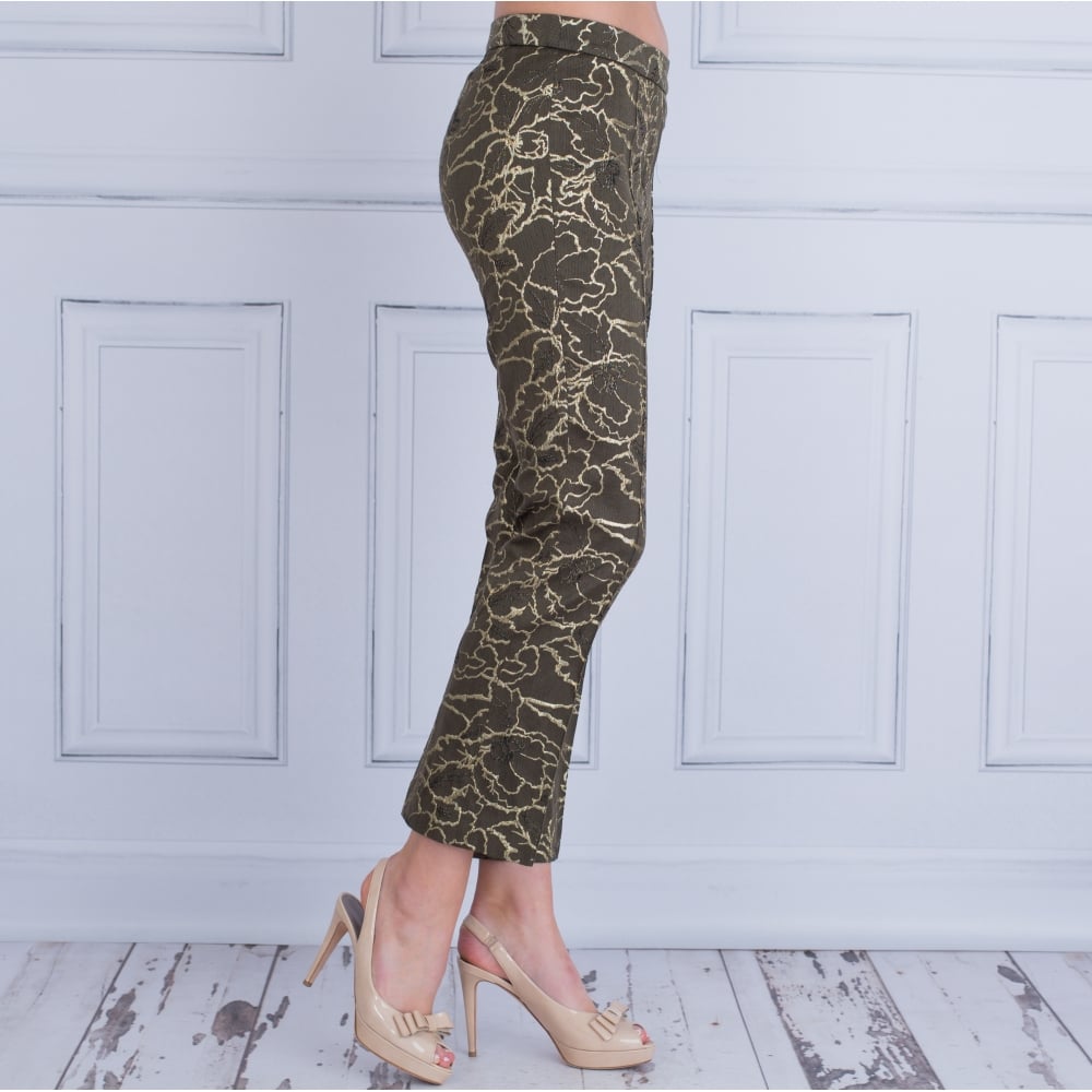 Luisa Cerano Evening Trouser Green & Gold Brocade