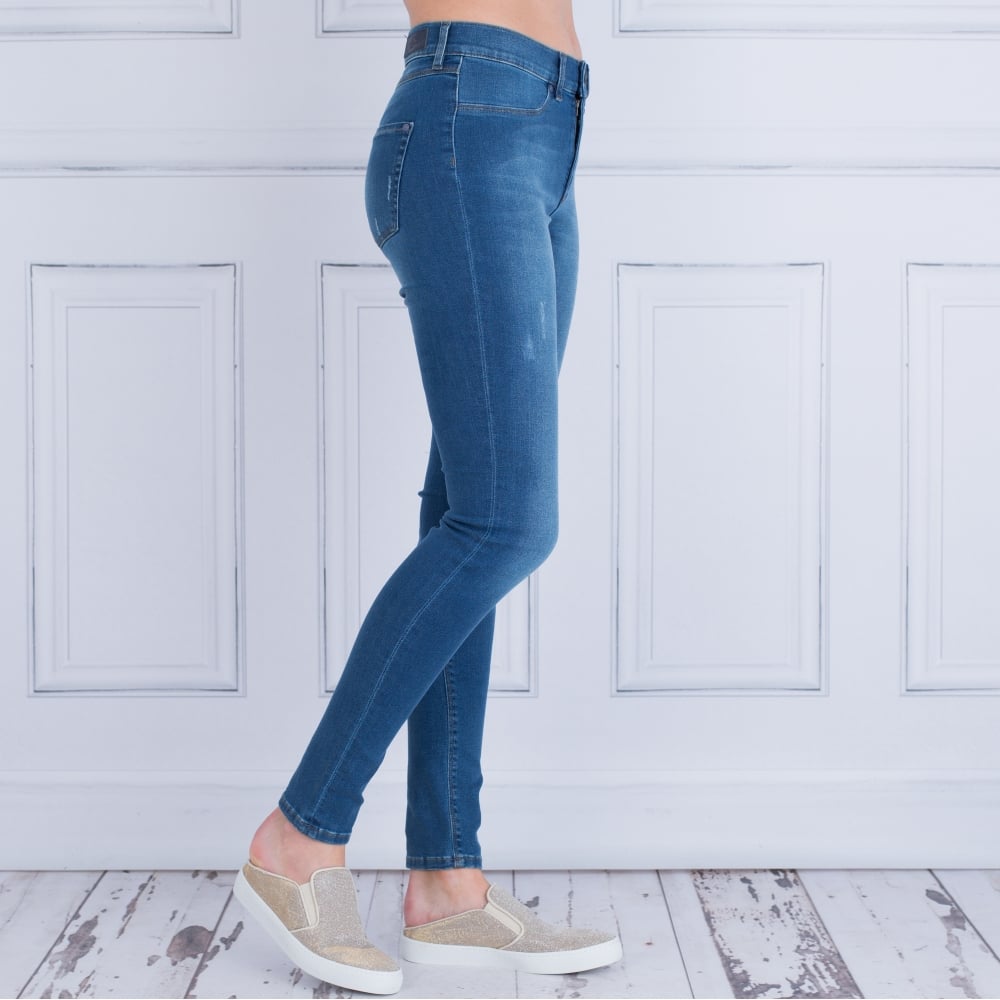 Riani Skinny Jean With Slight Distressed Detail Mid Wash Denim