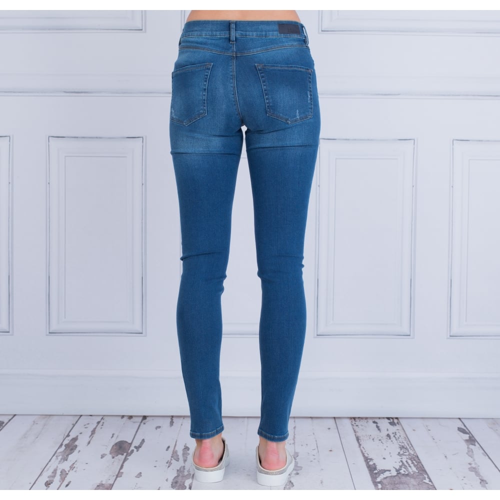 Riani Skinny Jean With Slight Distressed Detail Mid Wash Denim