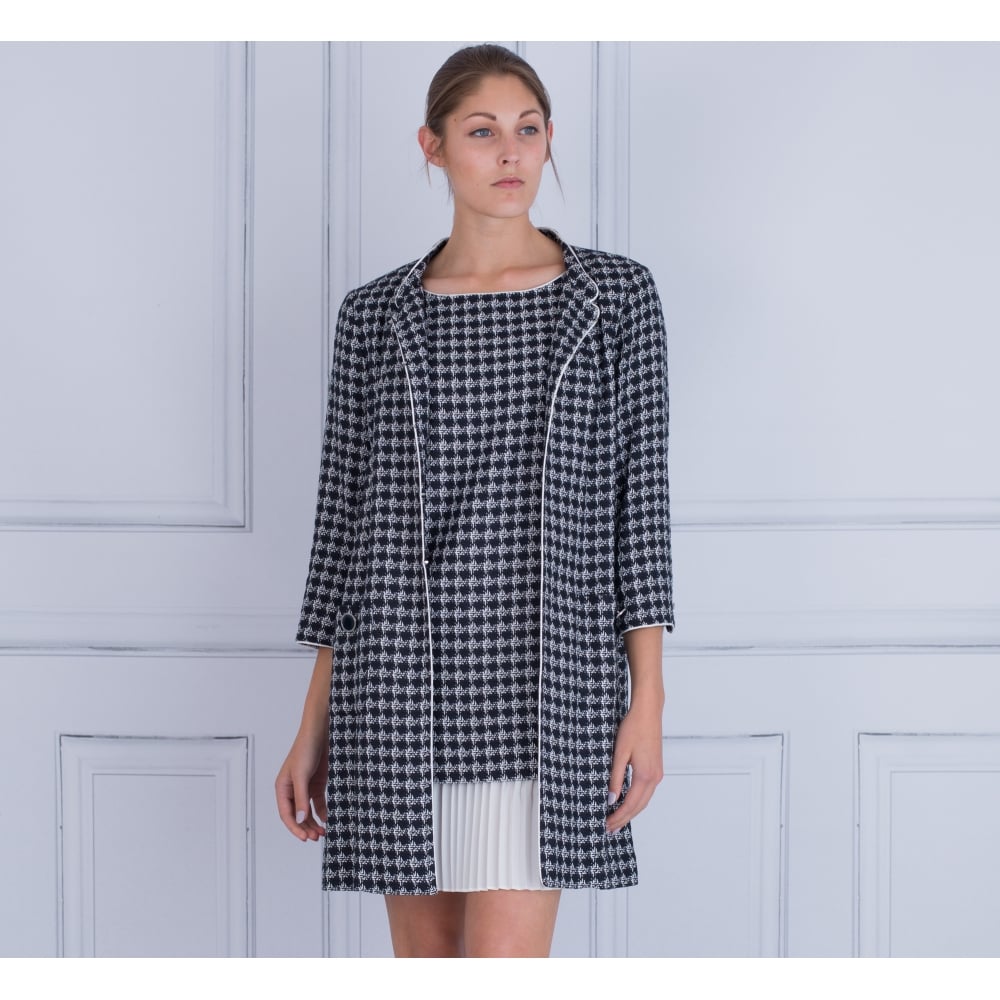 Penny Black Pleat Hem Houndstooth Dress Navy/White