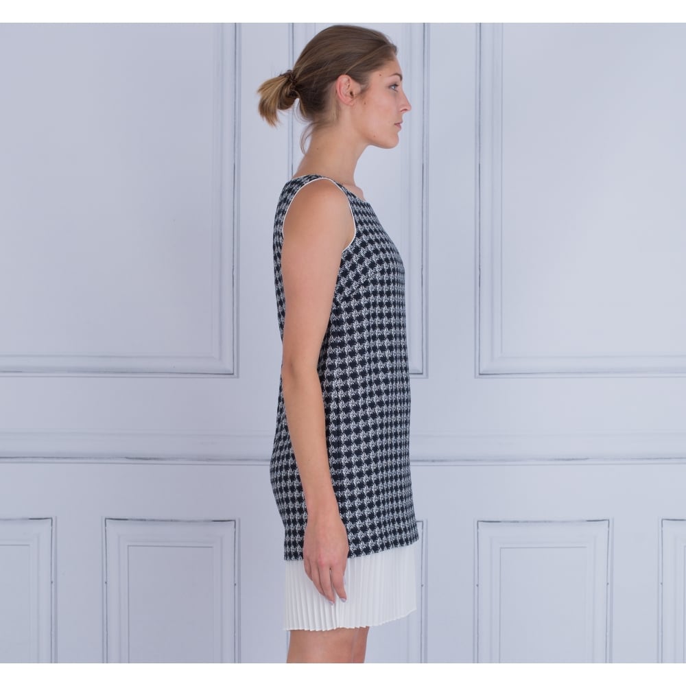 Penny Black Pleat Hem Houndstooth Dress Navy/White