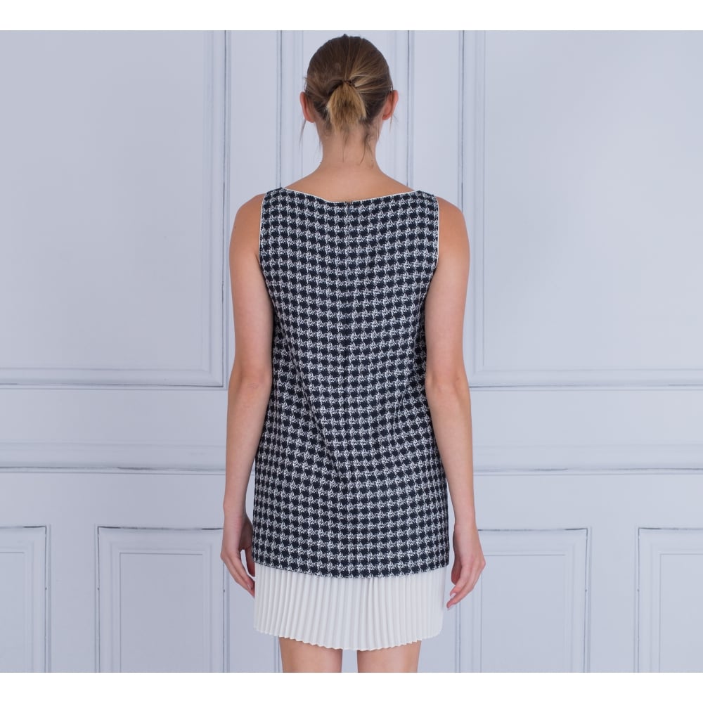 Penny Black Pleat Hem Houndstooth Dress Navy/White