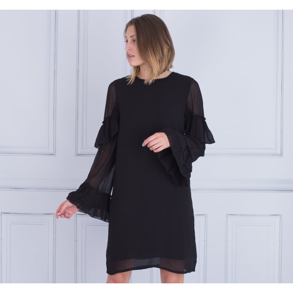 Gestuz Frill Arm Shift Dress Black
