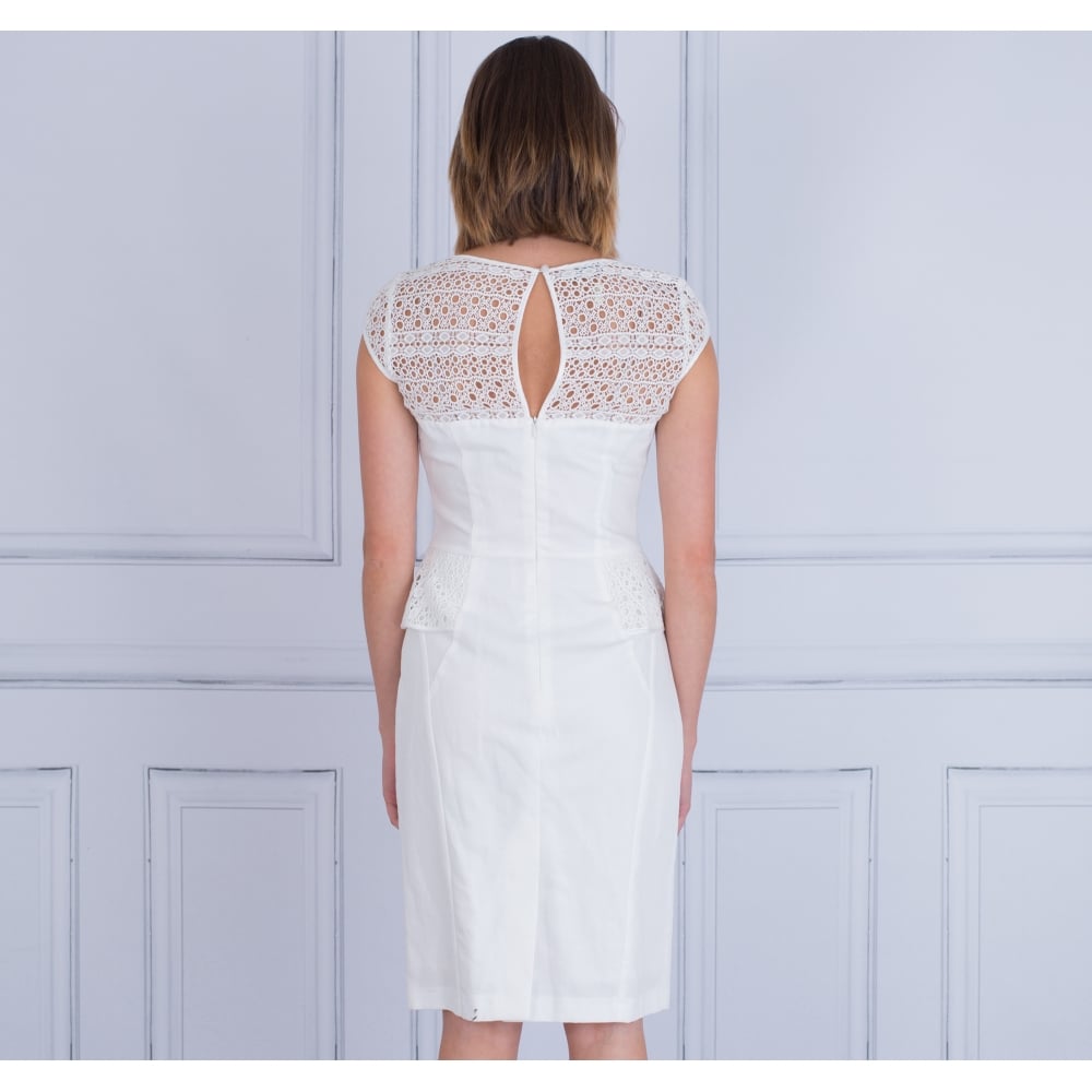 Apanage Lace Cut Out Peplum Dress White