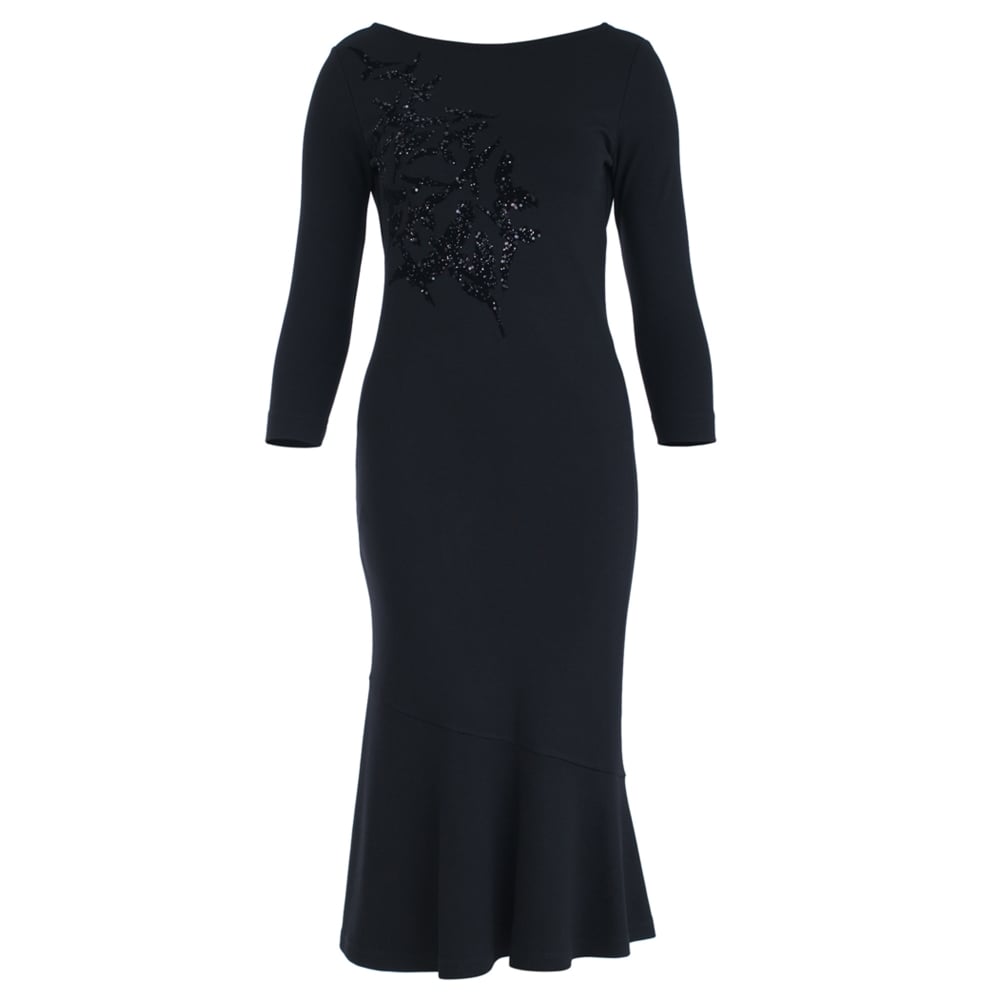 Isabel De Pedro V Back Velvet Bird Glitter Detail Dress Black