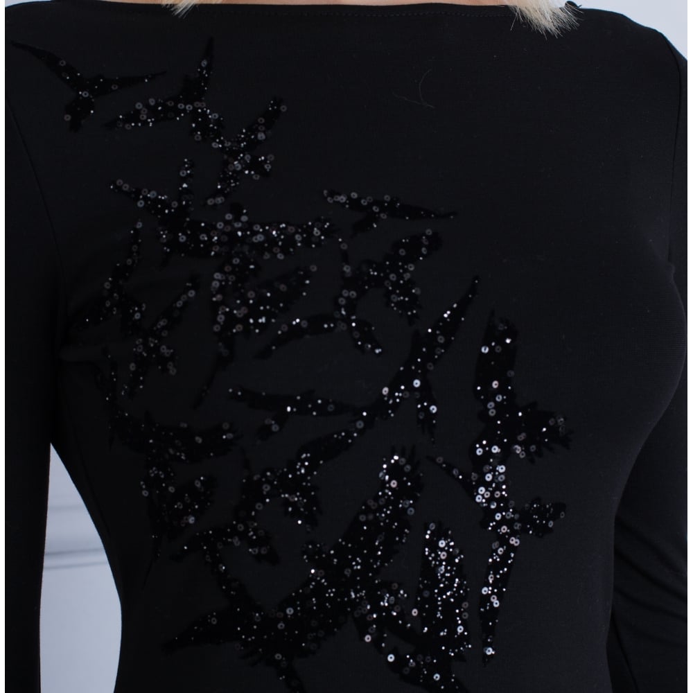Isabel De Pedro V Back Velvet Bird Glitter Detail Dress Black
