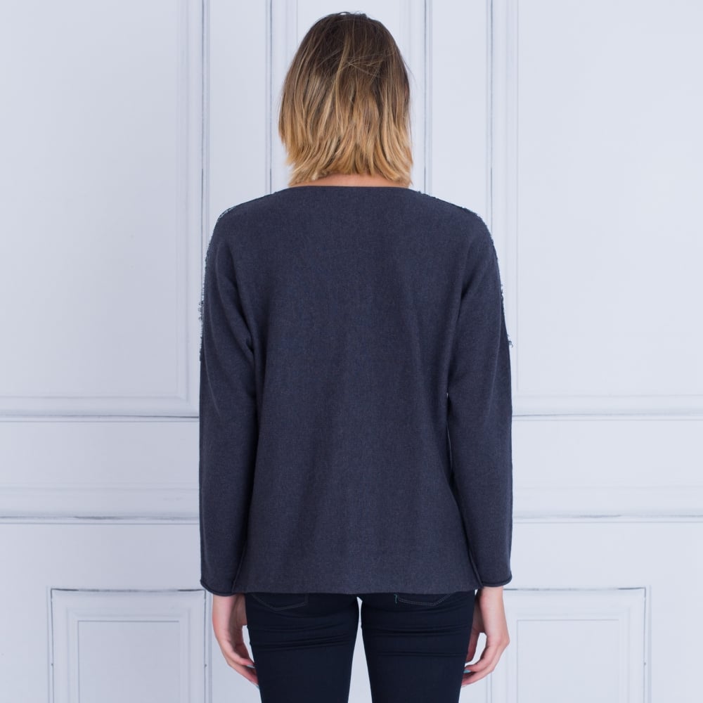 FFC Lace Insert V Neck Jumper Denim Blue