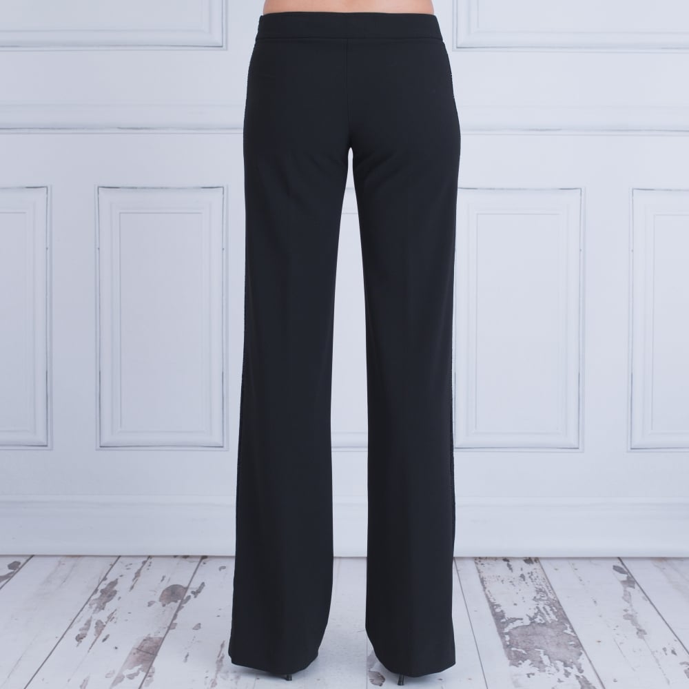 Dexterior Wide Leg Trouser With Sequin Side Panel Black