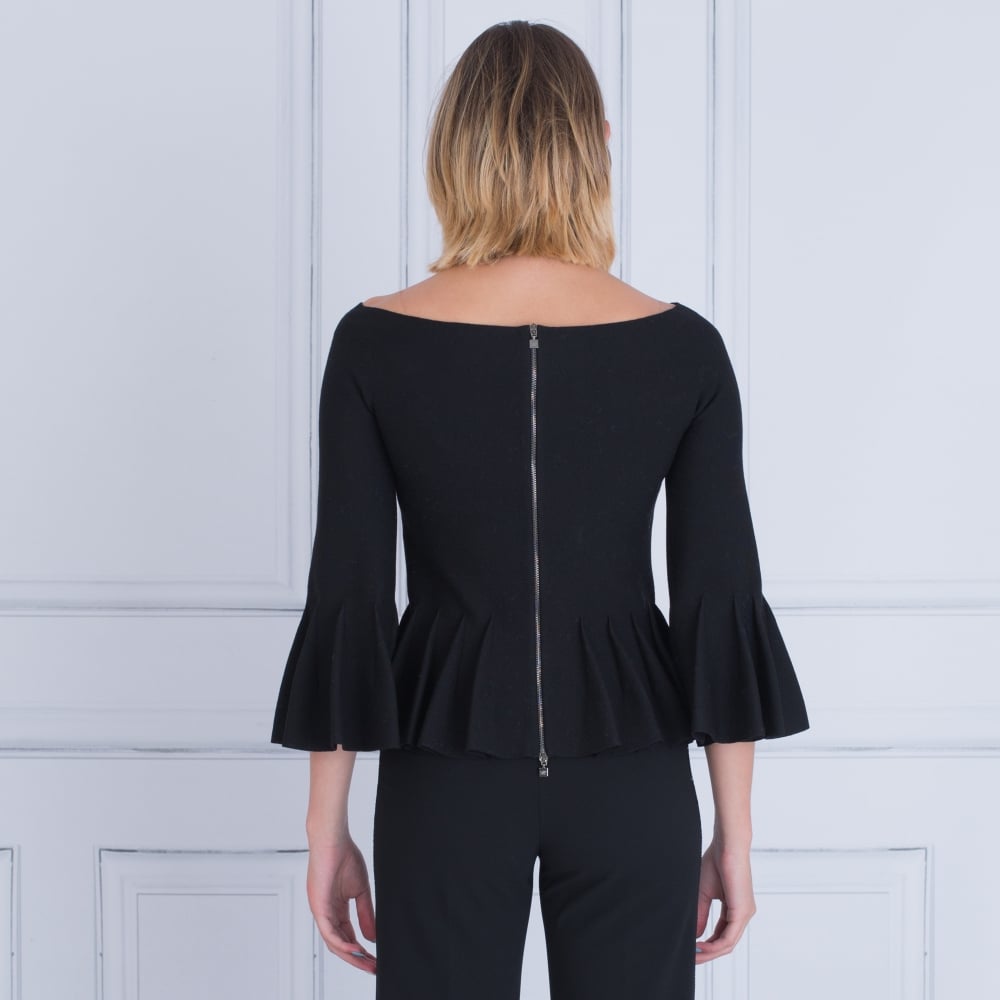Zip Back Pleat Peplum Top In Black