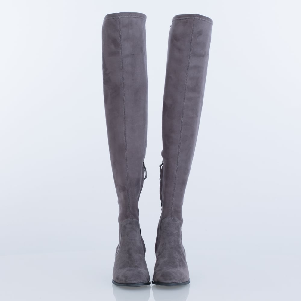 Lola Cruz Hawking Over The Knee Suede Tie Back Boot Grey