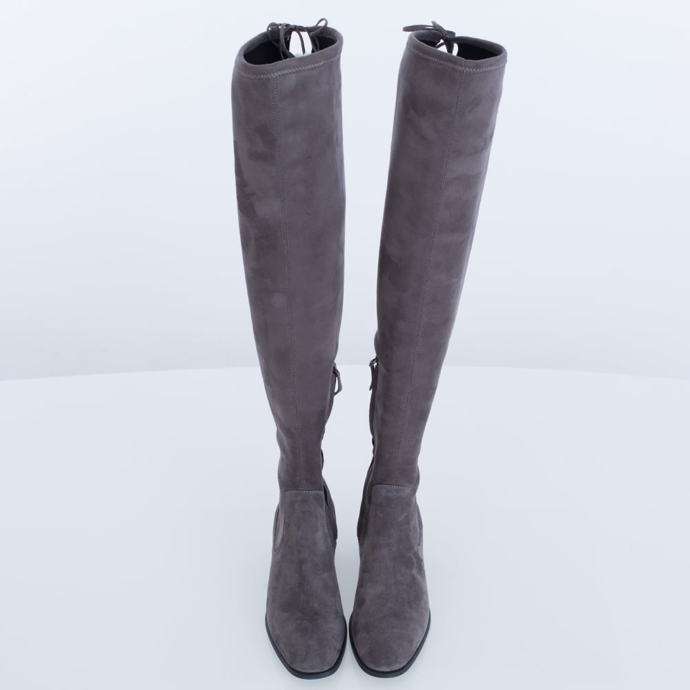 Lola Cruz Hawking Over The Knee Suede Tie Back Boot Grey