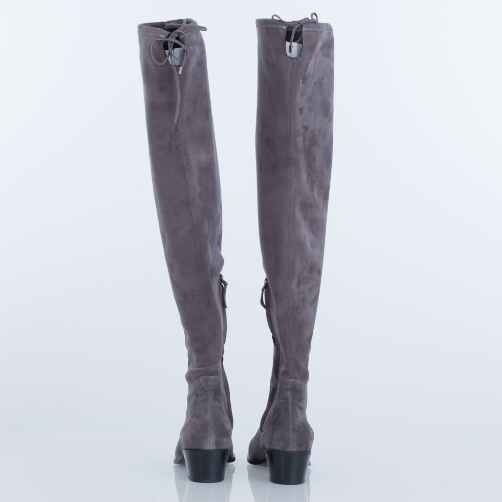 Lola Cruz Hawking Over The Knee Suede Tie Back Boot Grey