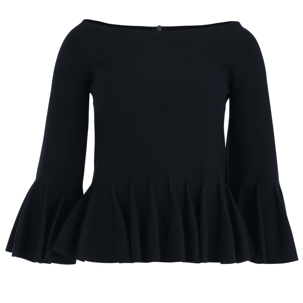 Zip Back Pleat Peplum Top In Black
