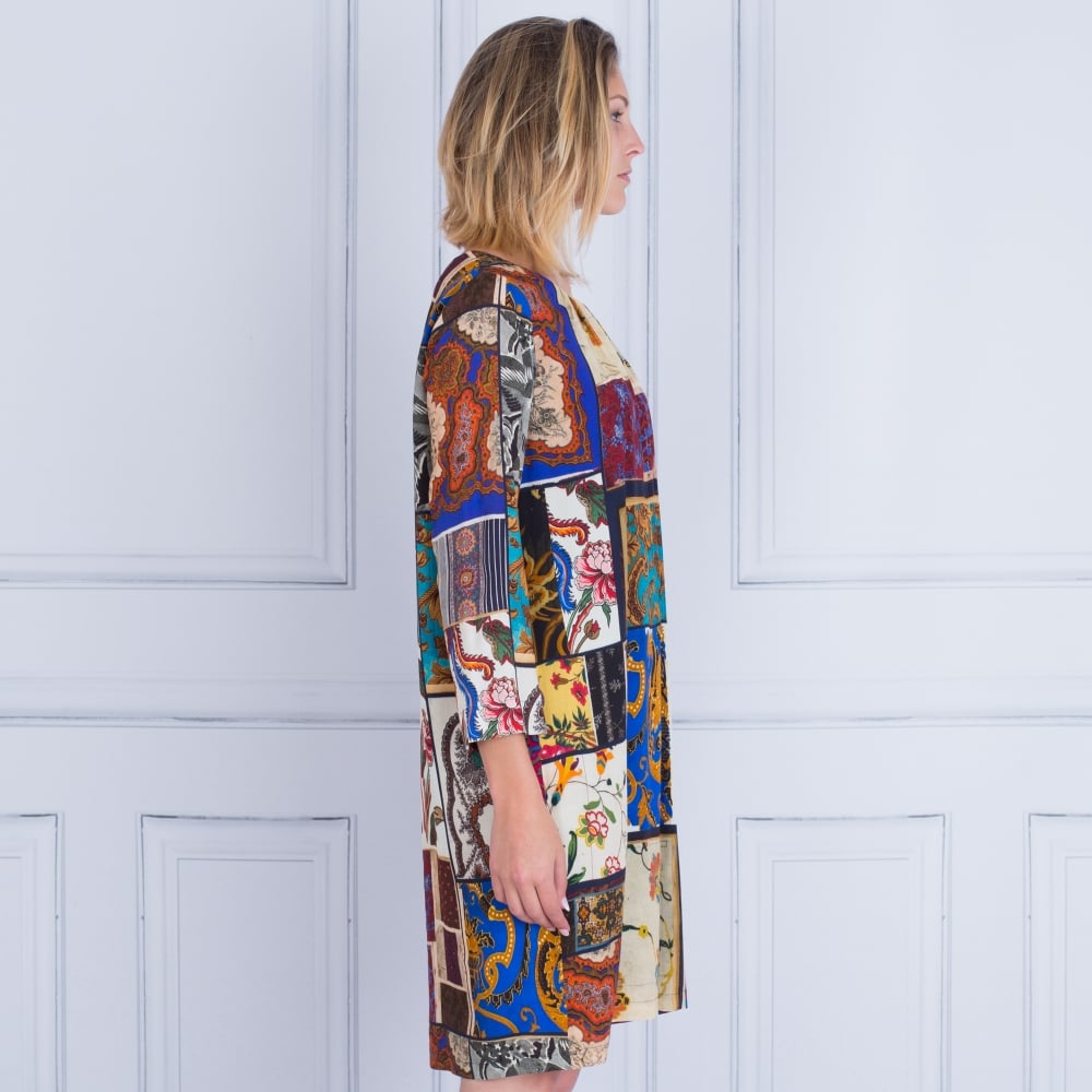 Riani Gathered Neck Midi Patchwork Print Dress Multi