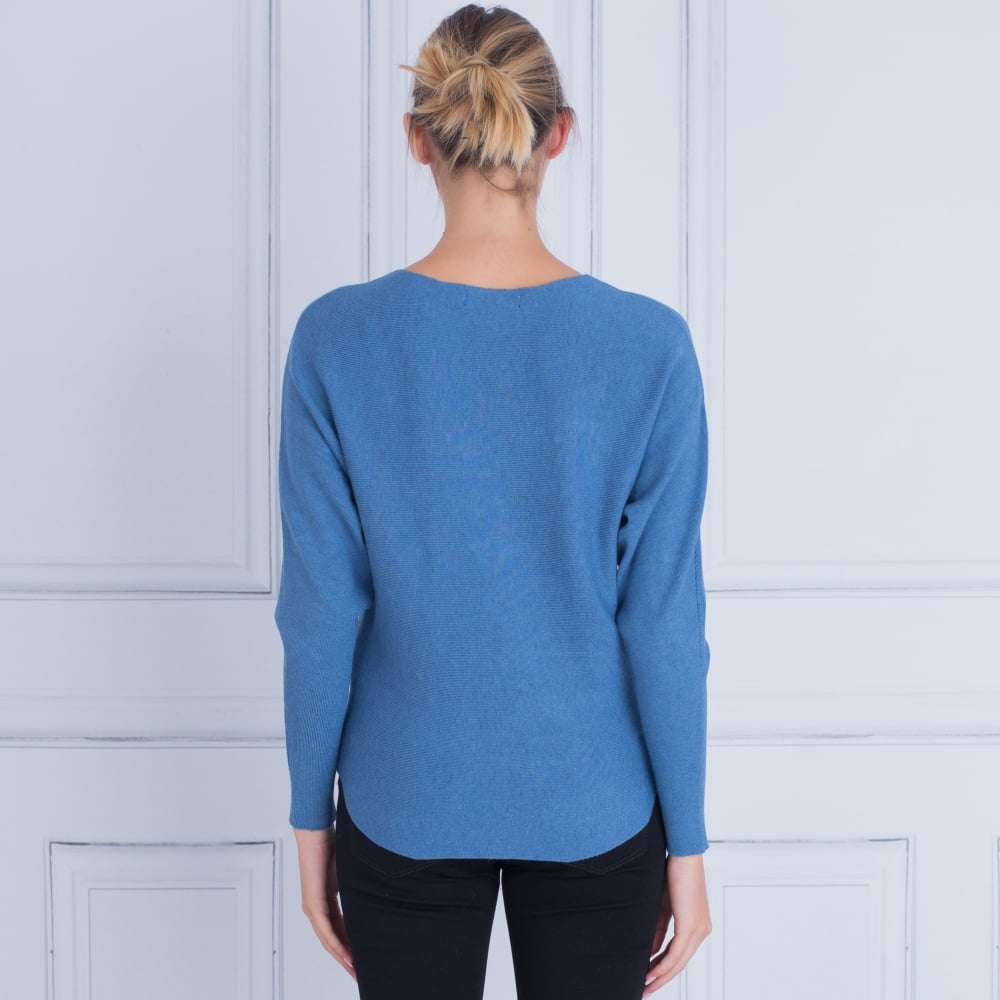 SMF Pearl Fur And Pom Pom Jumper Blue